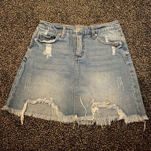 Distressed denim skirt
